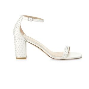 Stuart Weitzman Nearlynude Satin Embellished Sandals